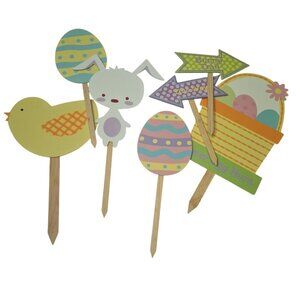 Easter Egg Hunt Yard‎ Stake Sign Set Bunny Trail Decor Basket Wooden